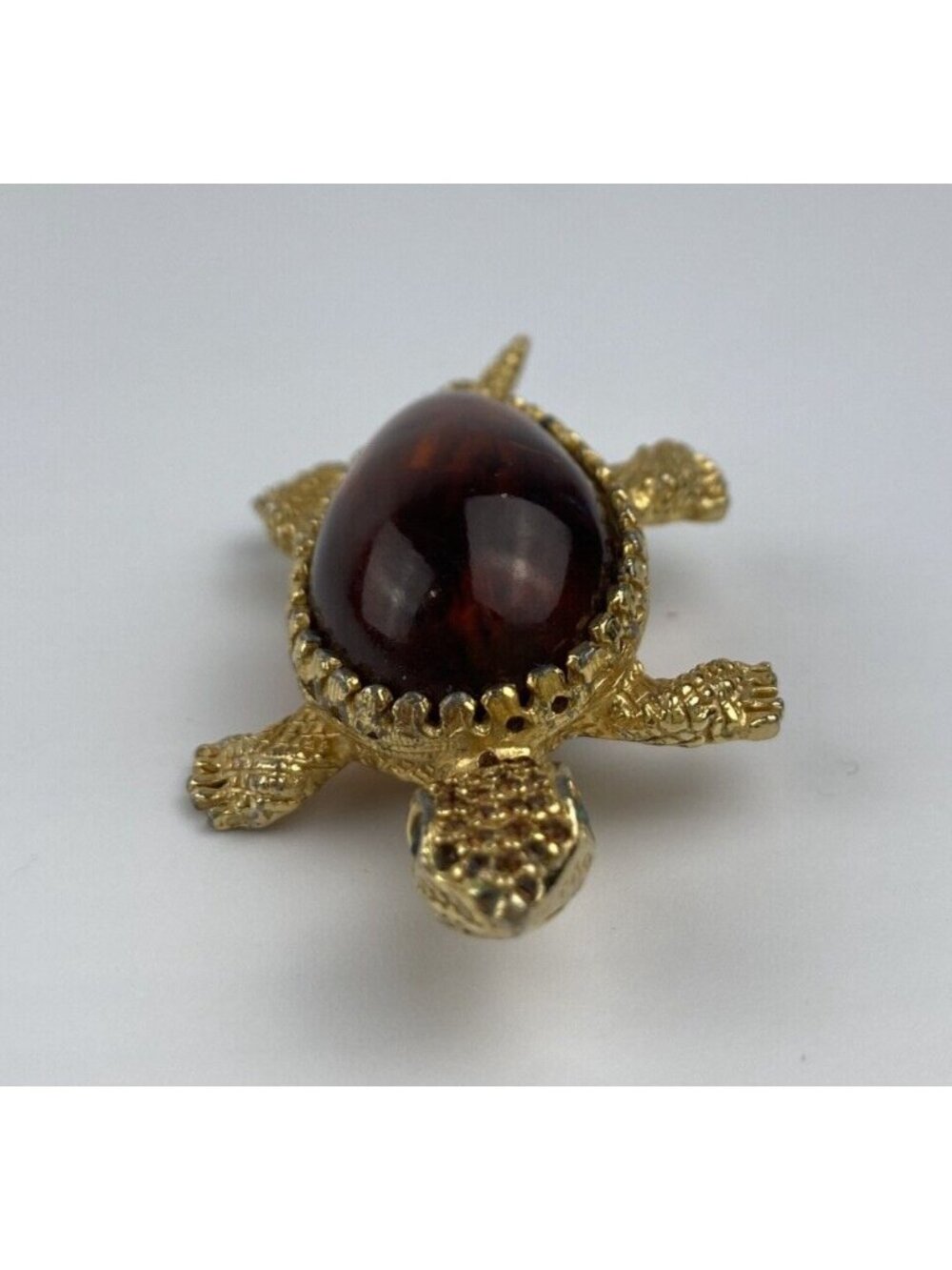 Vintage De Nicola Amber Brown Lucite Body Tortoise Color Turtle Pin Brooch - Picture 10 of 12